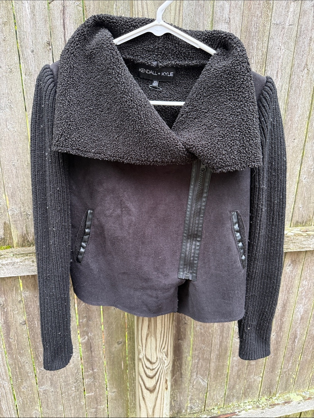 Kendall & Kylie Black Teddy Sherpa Collar Jacket